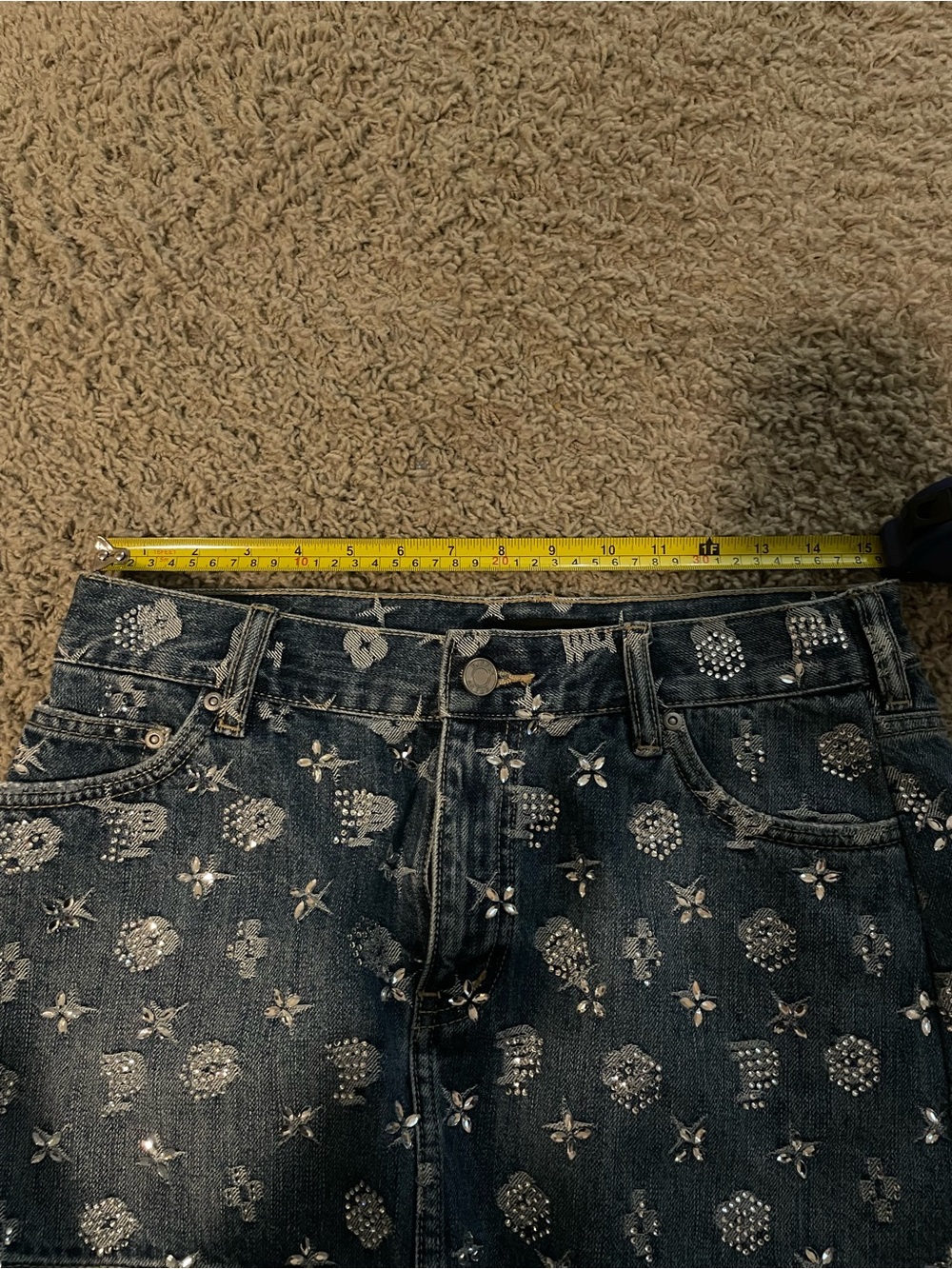 PURPLE BRAND Mid Indigo Denim Mini Skirt with Silver Bling - Picture 6 of 7